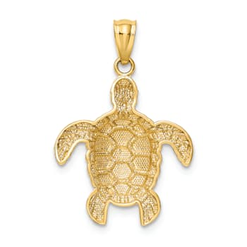 14K Yellow Gold Diamond-cut Polished Sea Turtle Pendant
