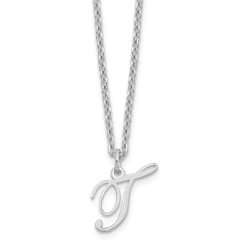 Rhodium Over Sterling Silver Letter T  Initial Necklace
