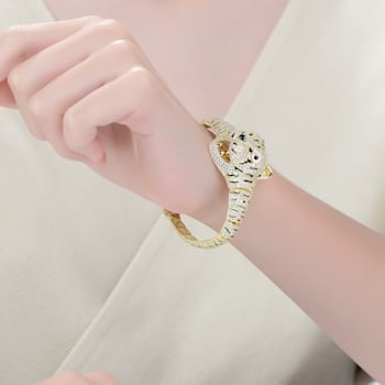 Clear Cubic Zirconia, 14k Yellow Gold Plated over Sterling Silver
Leopard Bangle Bracelet