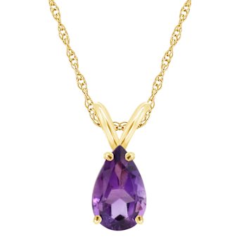 8x5mm Pear Shape Amethyst 14k Yellow Gold Pendant With Chain
