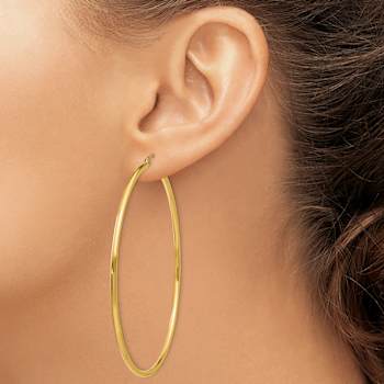14k Yellow Gold Polished 2 9/16" Tube Hoop Earrings