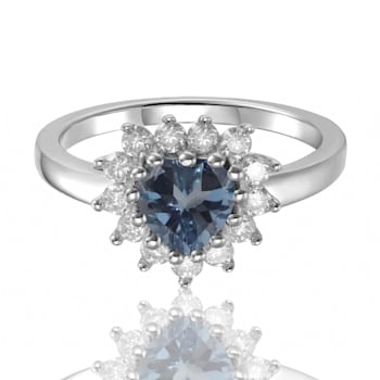 London Blue Topaz with White Topaz Accents Halo Heart Sterling Silver Ring