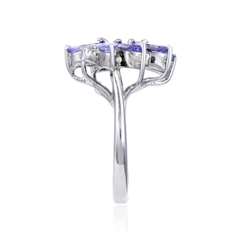 Marquise Blue Tanzanite Sterling Silver Cluster Ring, 1.28ctw