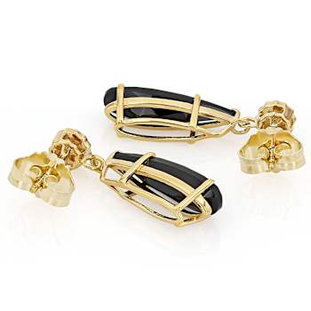 Black Spinel Pear And Lab-Created Moissanite Earrings In 18K Gold Over
Sterling Silver 5.24ctw