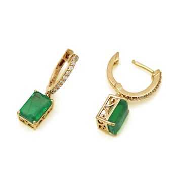 3.01 Ctw Emerald with 0.14 Ctw Diamond Earring in 14K YG