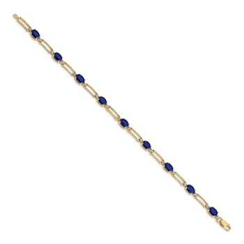 14k Yellow Gold and Rhodium Over 14k Yellow Gold Diamond and Sapphire Bracelet