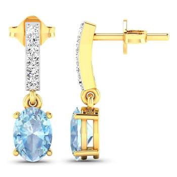 1.02ctw 14K Yellow Gold Aquamarine and White Diamond Halo Earrings