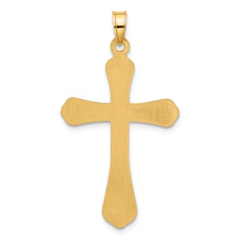 14K Yellow Gold Polished and Grooved Hollow Diamond Cross Pendant