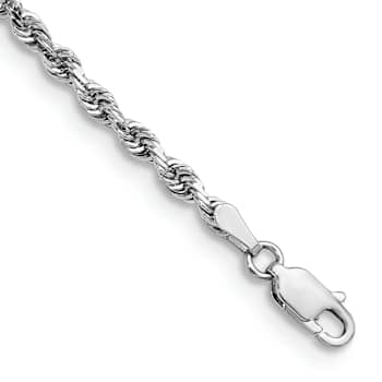 Rhodium Over 14k White Gold 3mm Diamond-Cut Quadruple Rope Link Bracelet