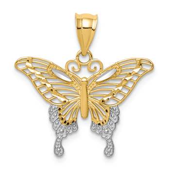 14k Two-tone Gold  Diamond-Cut Butterfly Pendant