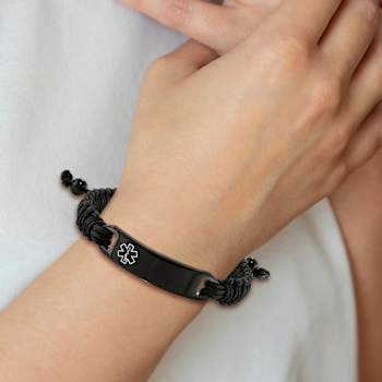 Black Nylon and Stainless Steel Polished IP-plated Adjustable Medical ID Bracelet