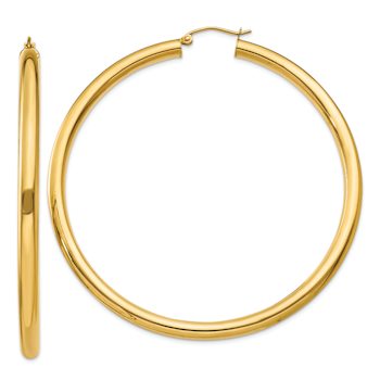 14k Yellow Gold Polished 2 9/16" Tube Hoop Earrings