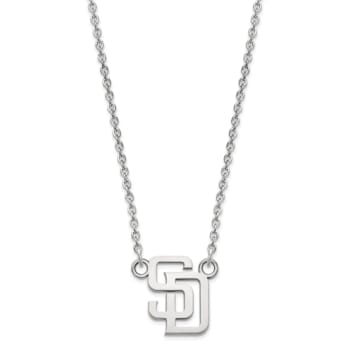 Rhodium Over Sterling Silver MLB LogoArt San Diego Padres S-D Pendant Necklace