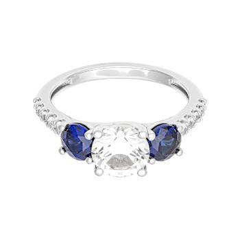 Lab-Created Blue And White Sapphire Three-Stone Ring In Sterling Silver