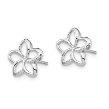 Rhodium Over 14k White Gold 9.7mm Polished Plumeria Cut-out Stud Earrings