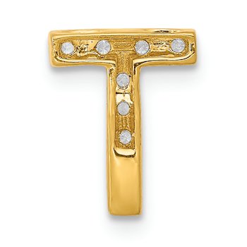 14K Yellow Gold Diamond Letter T Initial Charm