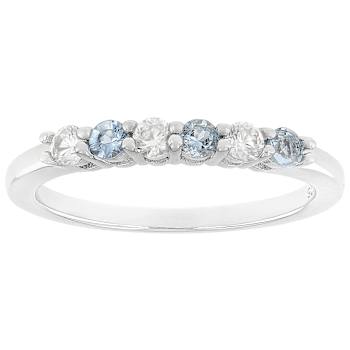Aquamarine And Zircon Band Ring In Sterling Silver