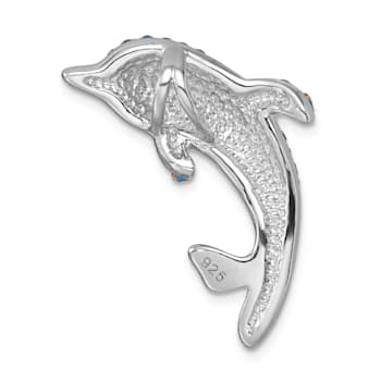 Rhodium Over Sterling Silver Large Crystal Dolphin Slide Pendant