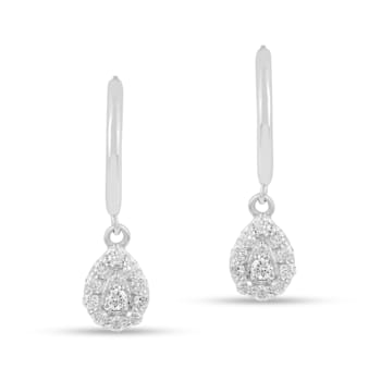 White Lab Grown Diamond Rhodium Over Sterling Silver Teardrop Huggie
Hoop Earrings VS GH