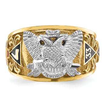 10K Two-Tone Yellow and White Gold Men's Textured and Enameled 33rd
Degree Masonic Ring