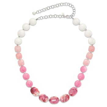 Sterling Silver Pink Agate, Pink Jadeite, Rose Quartz, Crystal Necklace