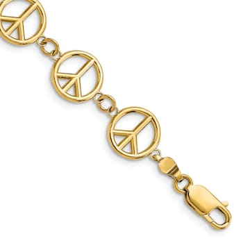 14k Yellow Gold Polished Peace Sign Link Bracelet