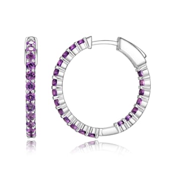 Purple African Amethyst Platinum Over Sterling Silver Hoop Earrings