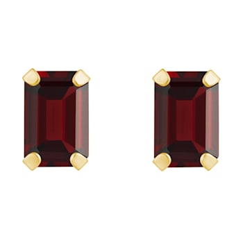 6x4mm Emerald Cut Garnet 10k Yellow Gold Stud Earrings