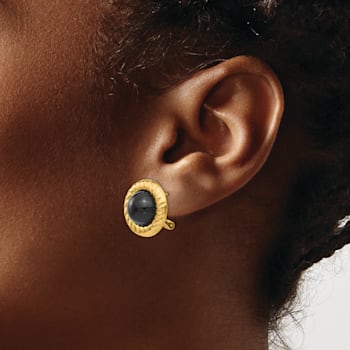 14k Yellow Gold 17mm Onyx Fancy Stud Earrings