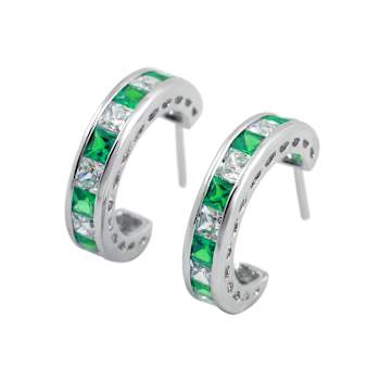 Emerald Color CZ Inside-Out Hoop Earrings In Sterling Silver