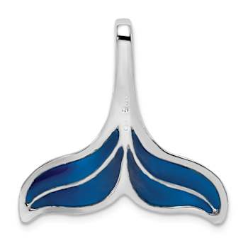 Rhodium Over Sterling Silver Polished Enameled Blue Whale Tail Slide Pendant