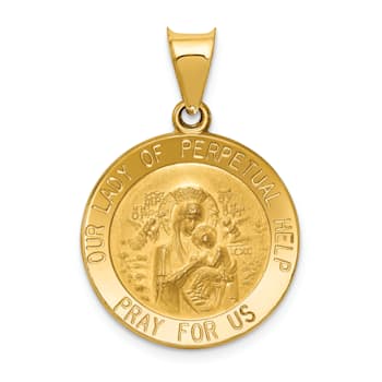 14k Yellow Gold Polished Satin Our Lady of Perpetual Help Medal Pendant