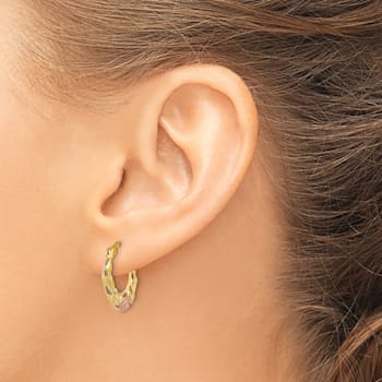 14K Yellow Gold and 14K Rose Gold Diamond-Cut 11/16" Flowers Hoop Earrings
