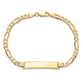 14k Yellow Gold Flat Figaro Link ID Bracelet