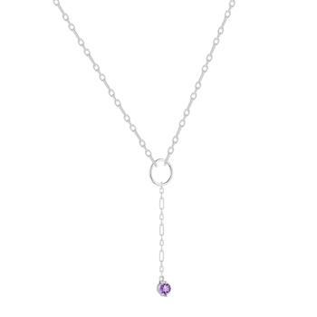 Round Amethyst Rhodium Over Sterling Silver Dainty Necklace, 0.30ct