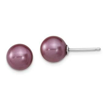 Rhodium Over Sterling Silver 8-9mm Plum/White Imitation Shell Pearl Post
3 Earring Set