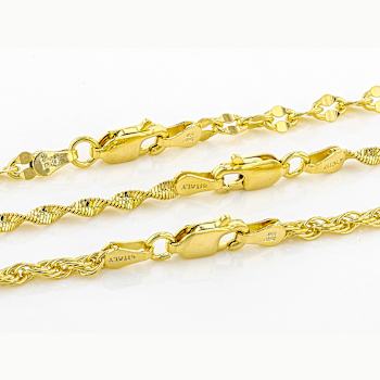 Herringbone, Mirror And Rope Chain Necklace Set In 18K Gold Over Bronze