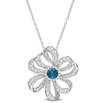 2.25ctw London Blue and White Topaz Flower Pendant with Chain in
Sterling Silver