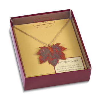 Iridescent Copper Dipped Full Moon Maple Leaf with 20 Inch Gold-tone Necklace