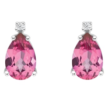 8x5mm Pear Shape Pink Topaz with Diamond Accents 14k White Gold Stud Earrings