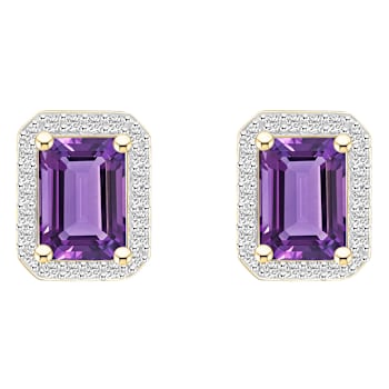 7x5mm Emerald Cut Amethyst And Created White Sapphire 10k Yellow Gold
Halo Stud Earrings