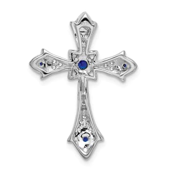 Rhodium Over 14k White Gold Sapphire and Diamond fleur-de-lis Cross
Chain Slide