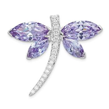 Rhodium Over Sterling Silver Lavender Cubic Zirconia Dragonfly Slide