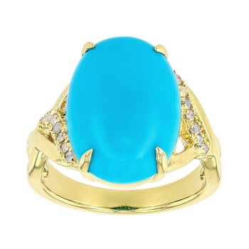 Sleeping Beauty Turquoise And White Diamond Ring In 18K Gold Over
Sterling Silver 0.10ctw