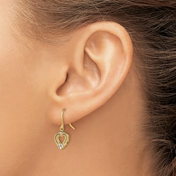 14K Two-tone Gold Polished and Textured Heart Dangle Earrings