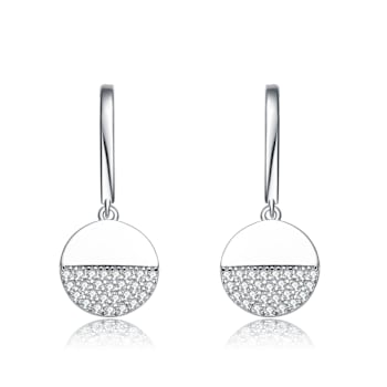 CZ Pave Hook Drop Earrings In Sterling Silver