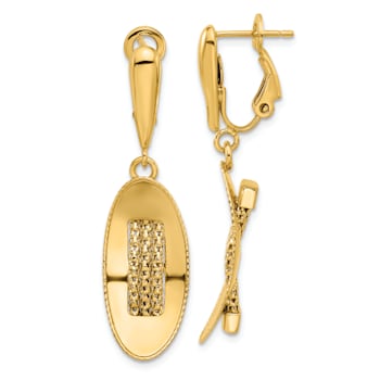 14K Yellow Gold Polished and Textured Omega Back Dangle Earrings