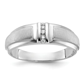 Rhodium Over 10K White Gold Men's Polished and Satin A Diamond Ring 0.05ctw