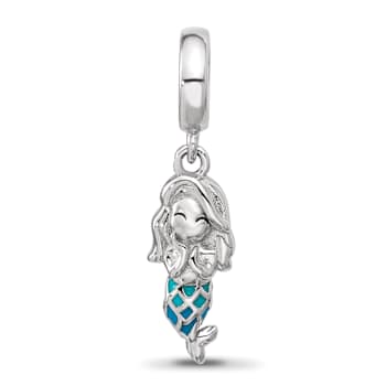 Sterling Silver Rhodium-plated Enamel Mermaid Dangle Bead