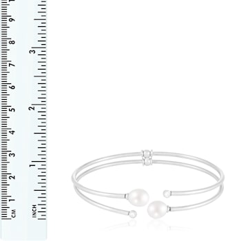 7.5-8mm and 2mm White Cultured Freshwater Pearl Silver  Bracelet